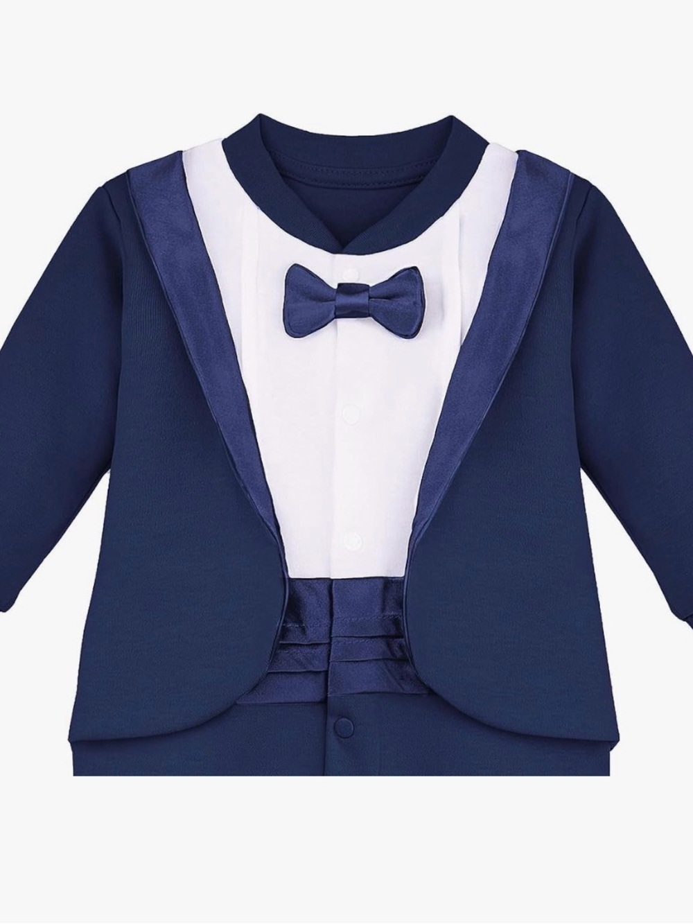 Baby Navy Tuxedo One-Piece with Bow Tie 0-3 - Picture 6 of 8